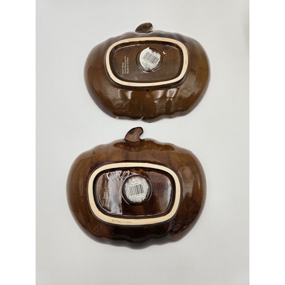 Set Of 2 Pumpkin Candy Dishes & White Pumpkin Decor Fall Autumn Decor 7" - Picture 5 of 15